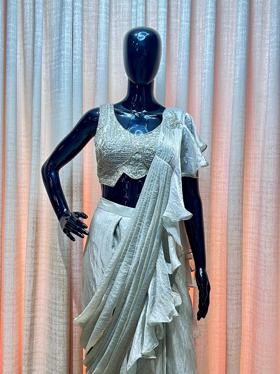 Silver Grey Drape Saree - Drape Sarees